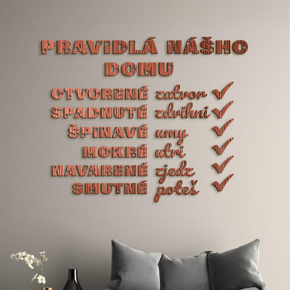 Drevený citát Pravidlá nášho domu-DREVTEX