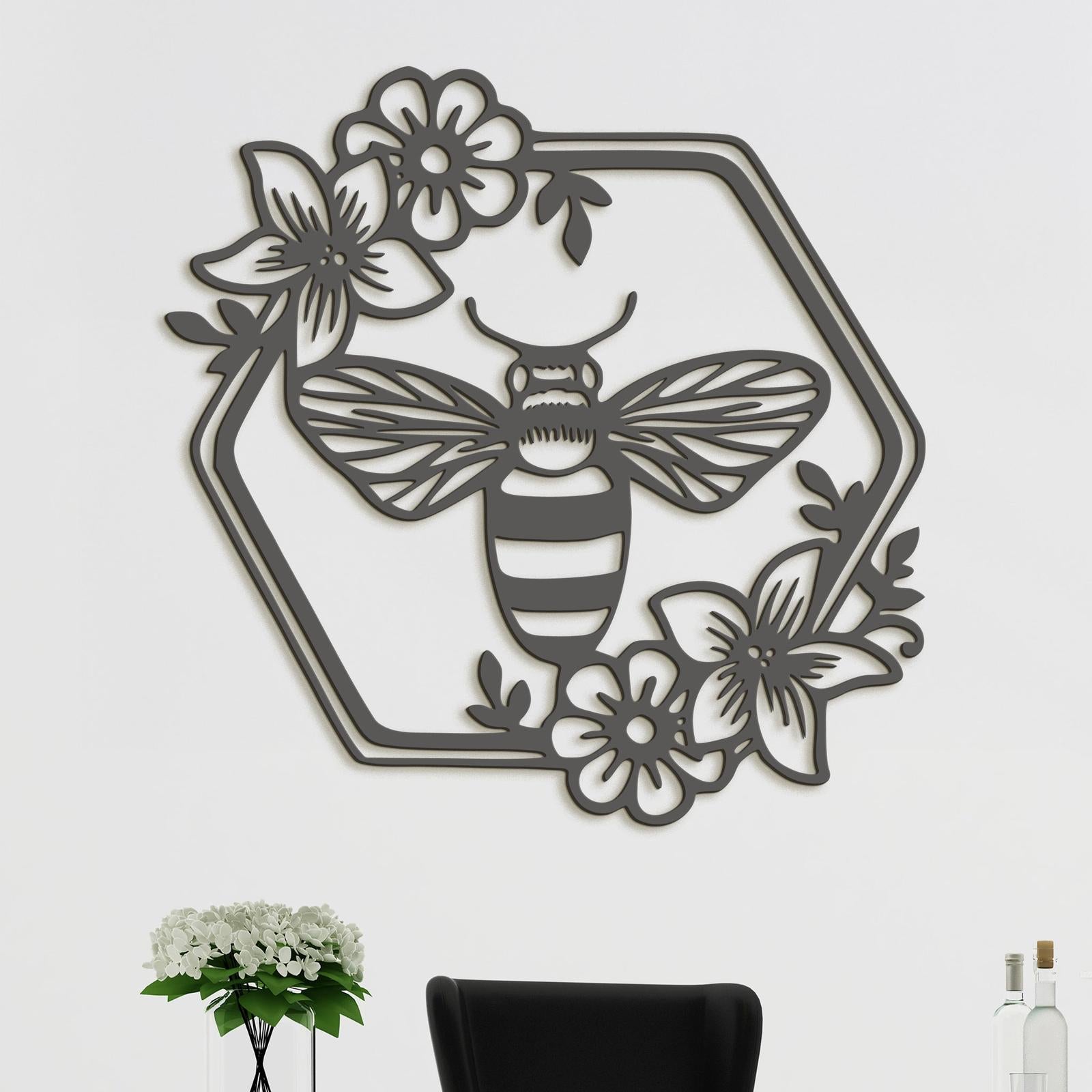 Drevený obraz Včela s kvetmi-DREVTEX