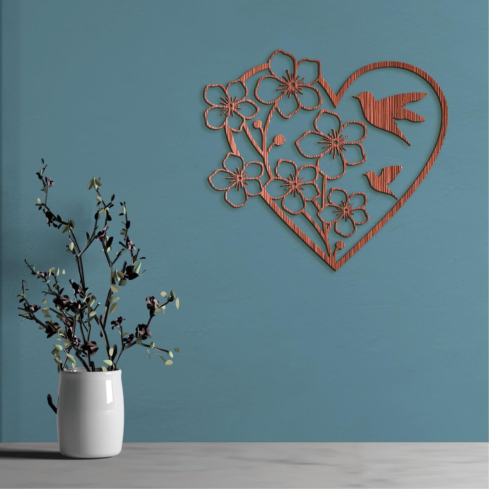 Drevený obraz Srdce s kvetmi-DREVTEX