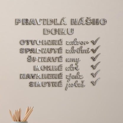 Drevený citát Pravidlá nášho domu-DREVTEX