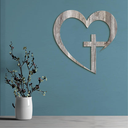 Drevený obraz na stenu Kríž v srdci-DREVTEX