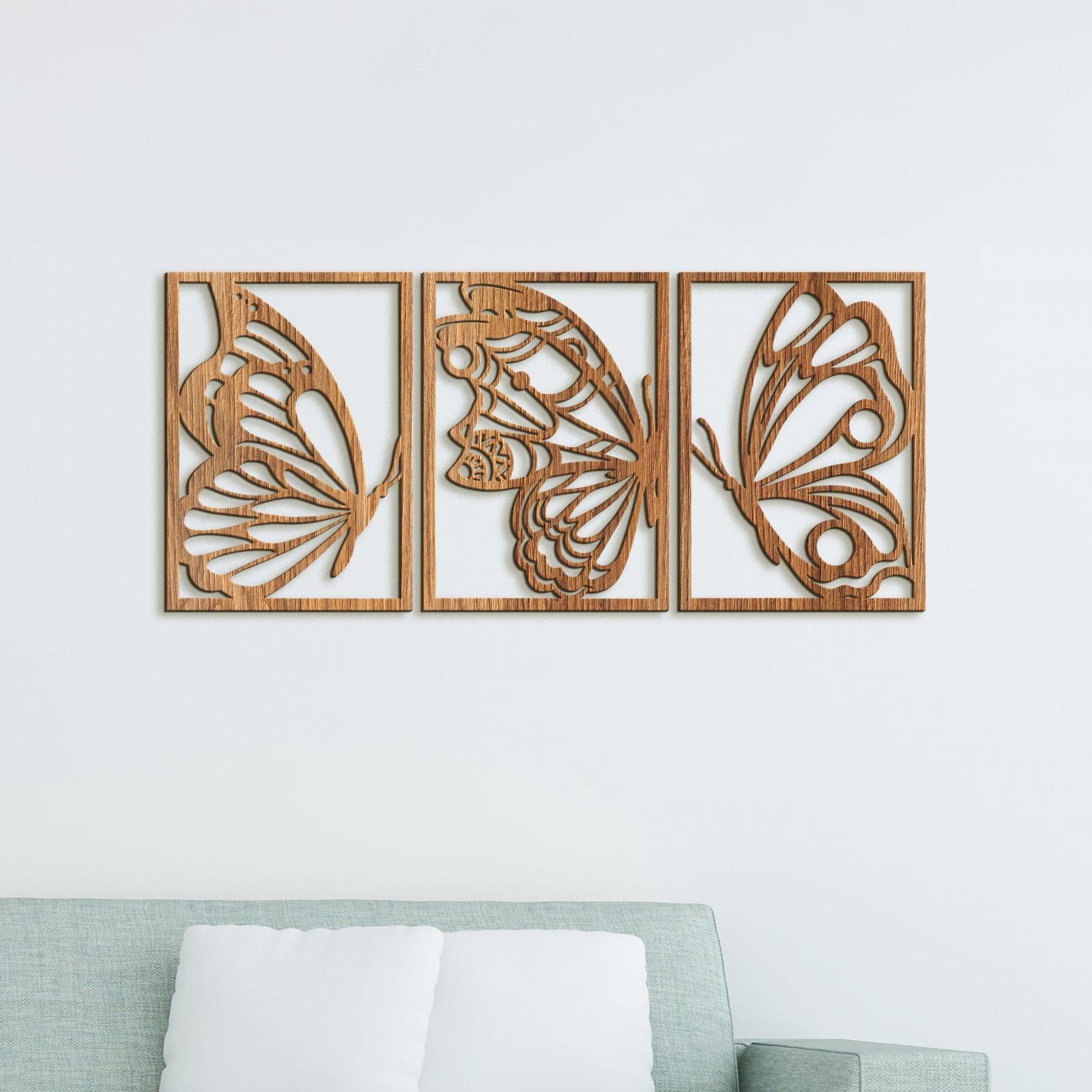 Trojdielny drevený obraz motýle-DREVTEX