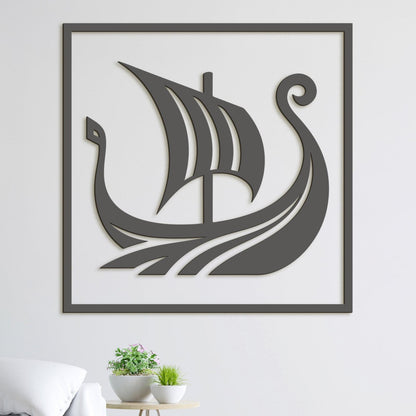 Dreveny obraz Vikingska lod-DREVTEX