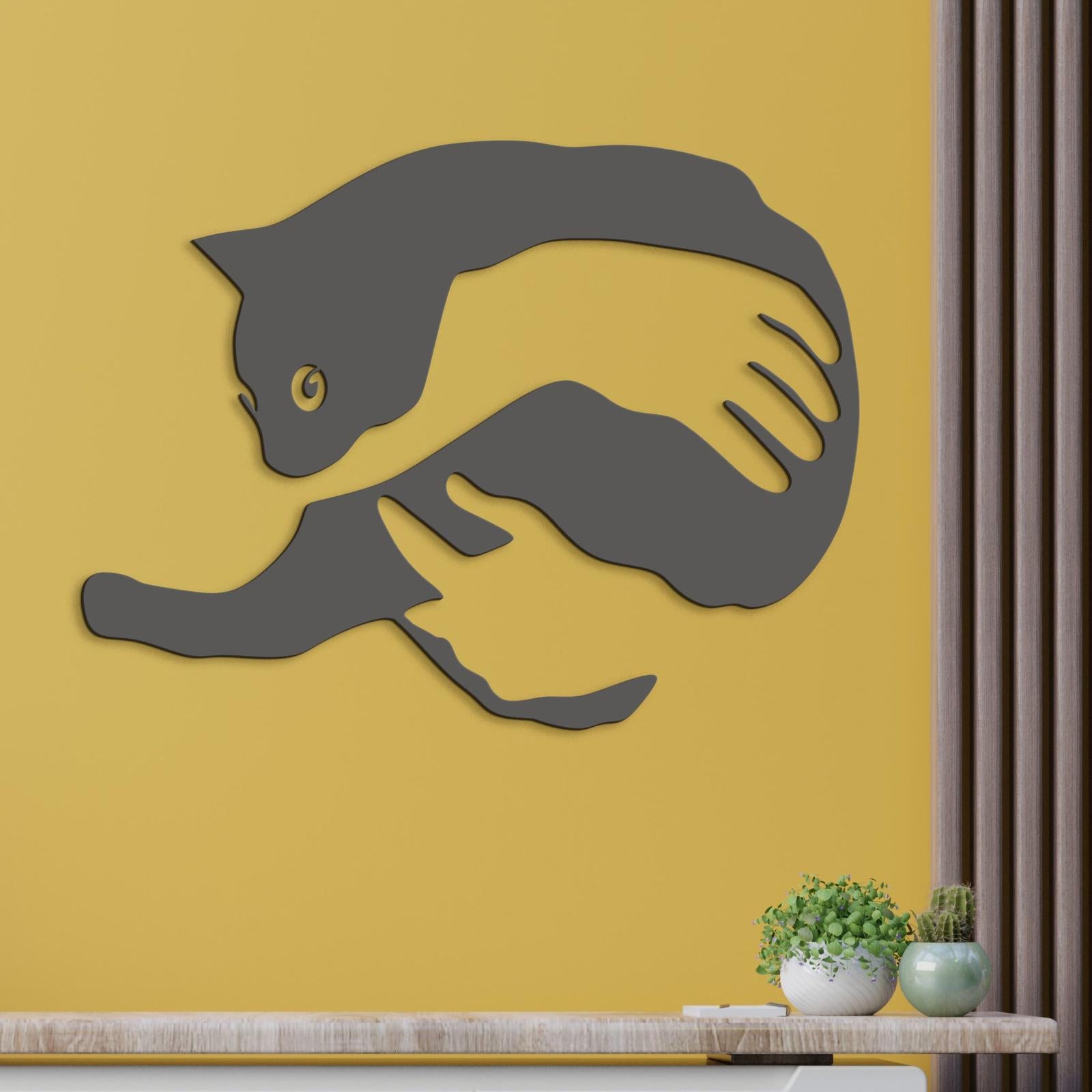 Drevený obraz na stenu mačka v náručí-DREVTEX