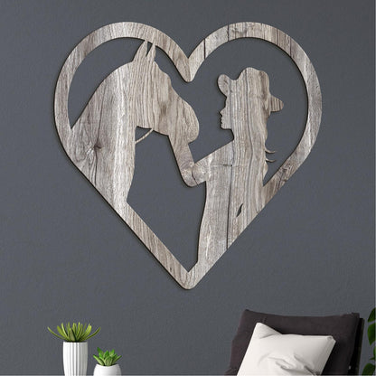 Drevený obraz na stenu žena s koňom-DREVTEX