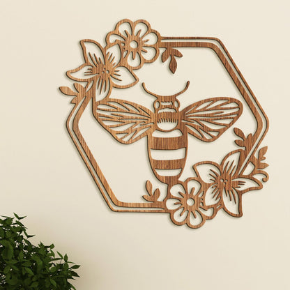 Drevený obraz Včela s kvetmi-DREVTEX