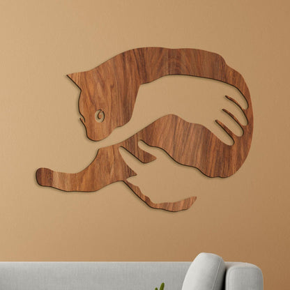 Drevený obraz na stenu mačka v náručí-DREVTEX