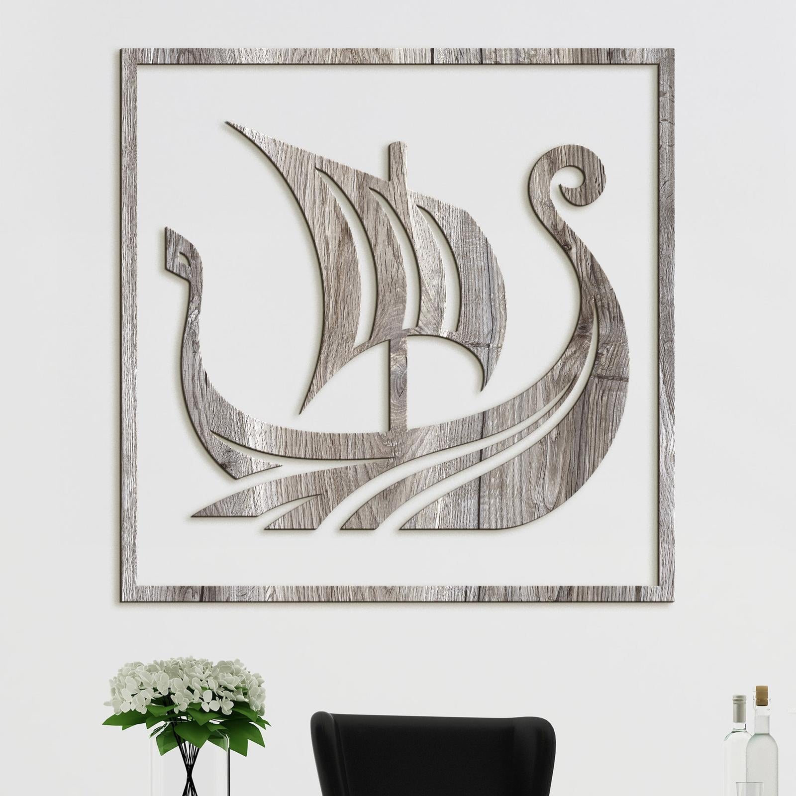 Dreveny obraz Vikingska lod-DREVTEX