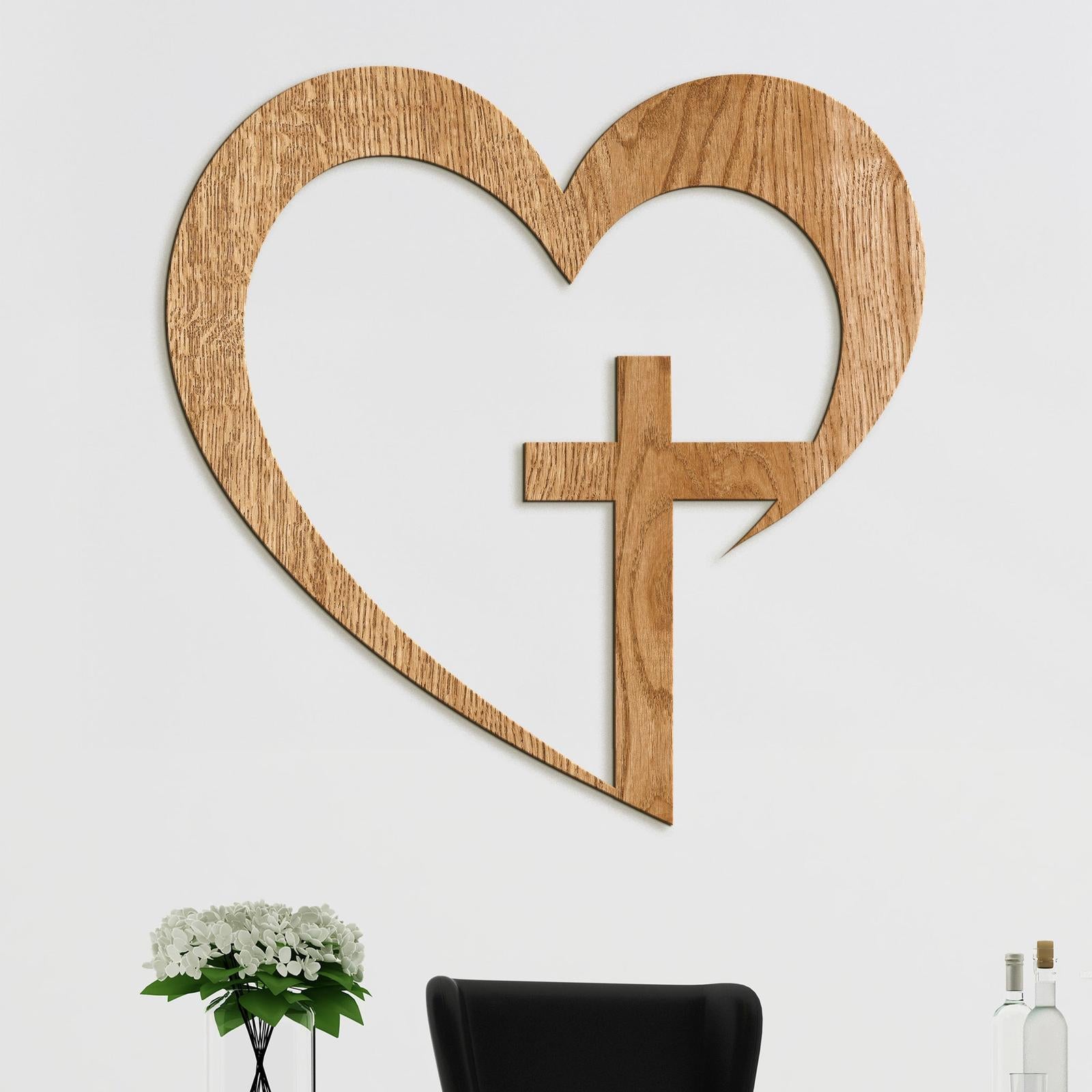 Drevený obraz na stenu Kríž v srdci-DREVTEX