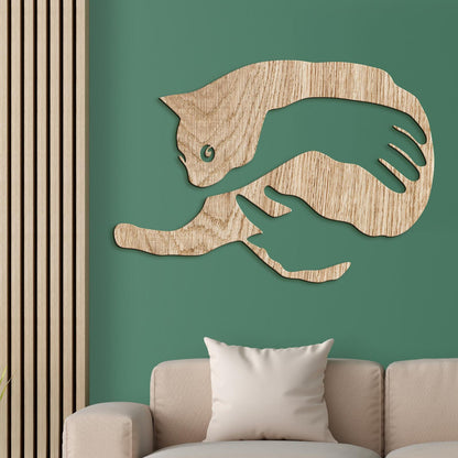 Drevený obraz na stenu mačka v náručí-DREVTEX