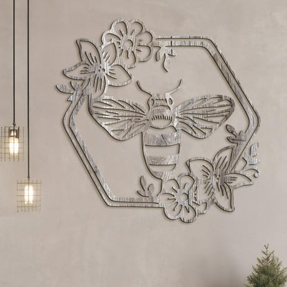 Drevený obraz Včela s kvetmi-DREVTEX