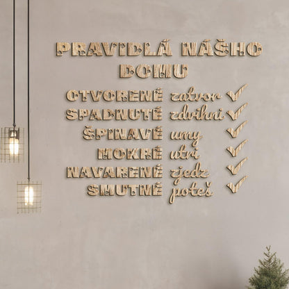 Drevený citát Pravidlá nášho domu-DREVTEX