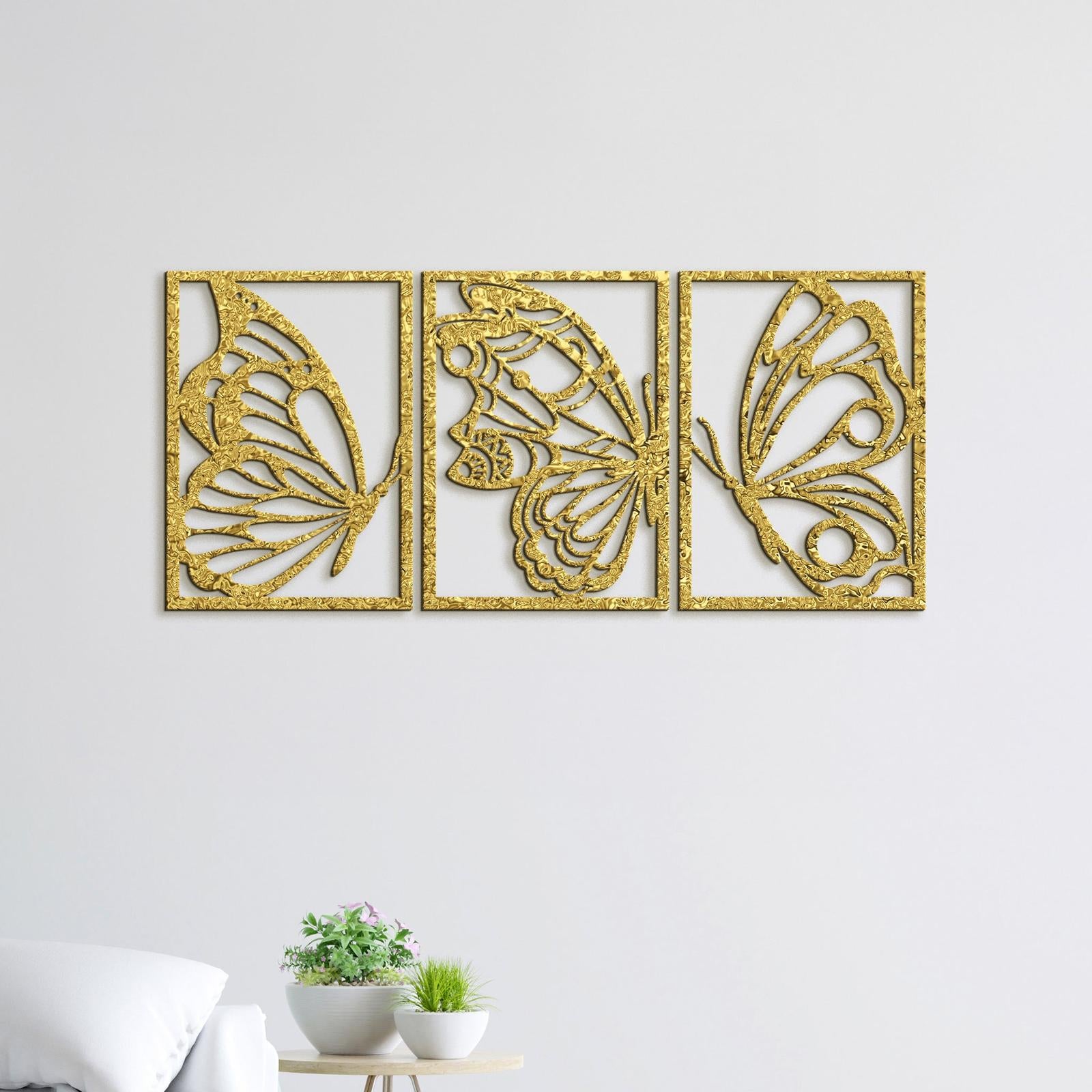 Trojdielny drevený obraz motýle-DREVTEX