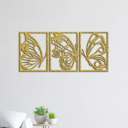 Trojdielny drevený obraz motýle-DREVTEX