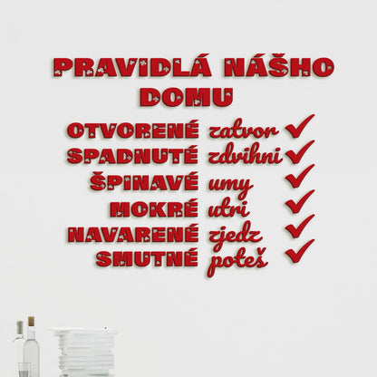 Drevený citát Pravidlá nášho domu-DREVTEX