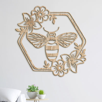 Drevený obraz Včela s kvetmi-DREVTEX