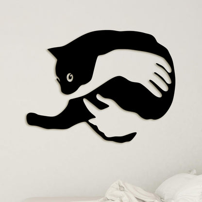 Drevený obraz na stenu mačka v náručí-DREVTEX