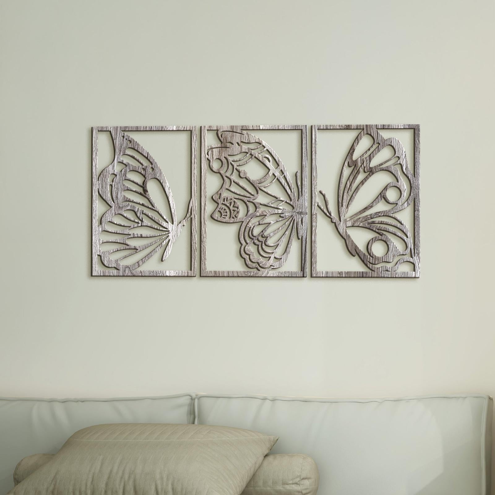 Trojdielny drevený obraz motýle-DREVTEX