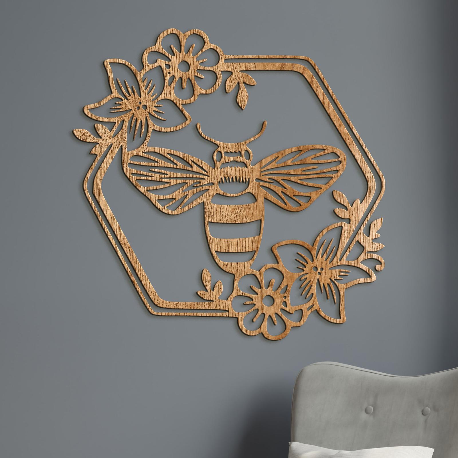 Drevený obraz Včela s kvetmi-DREVTEX