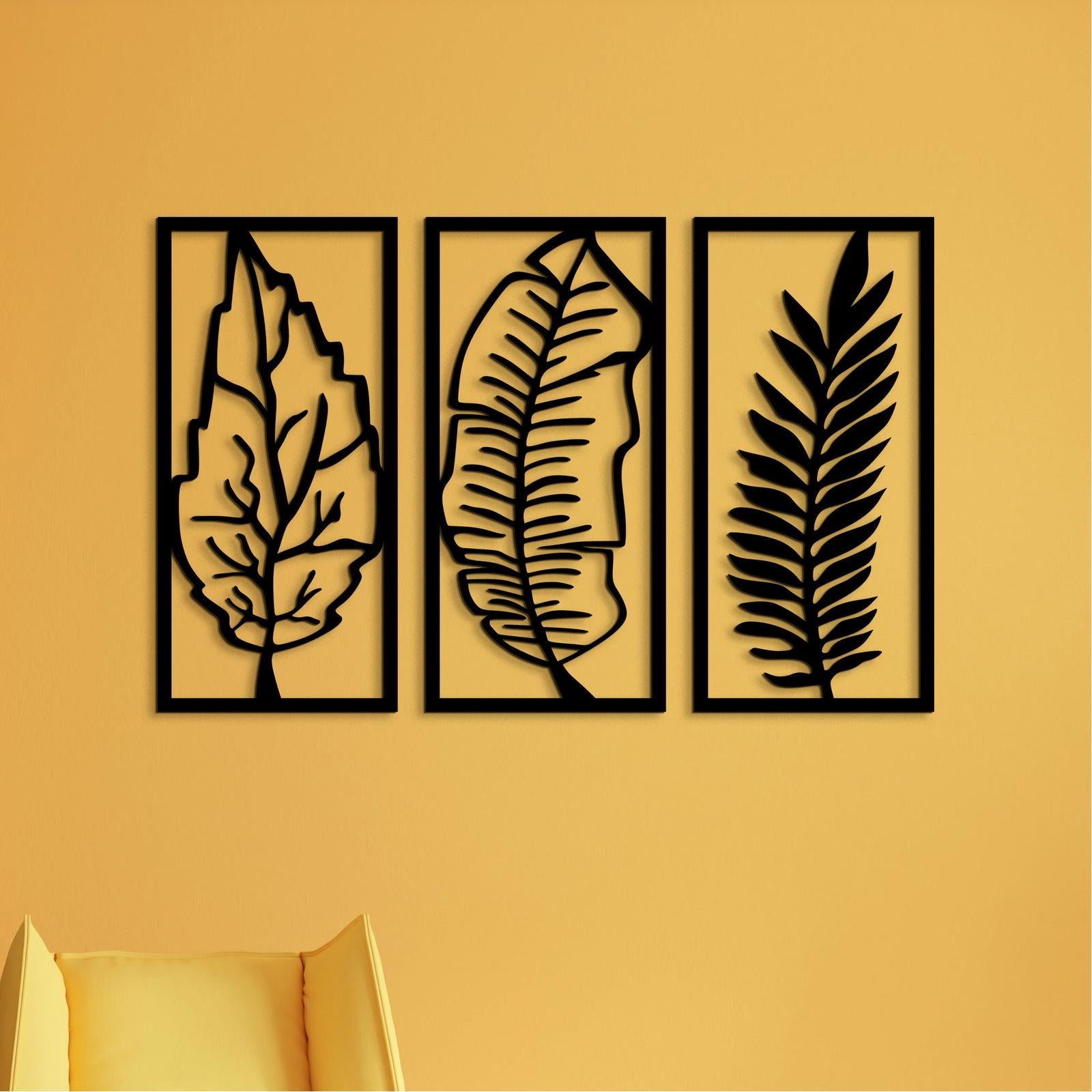 Trojdielny obraz Listy-DREVTEX