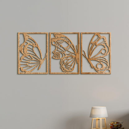 Trojdielny drevený obraz motýle-DREVTEX