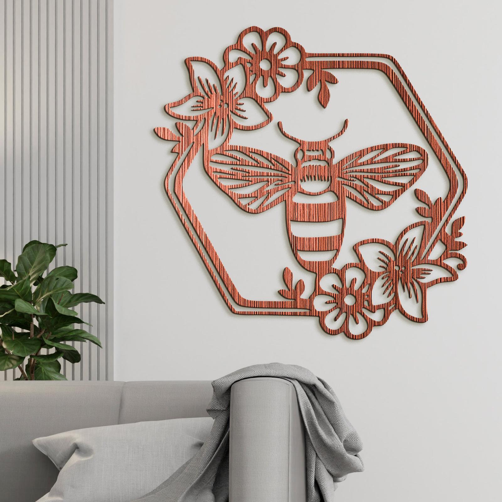 Drevený obraz Včela s kvetmi-DREVTEX