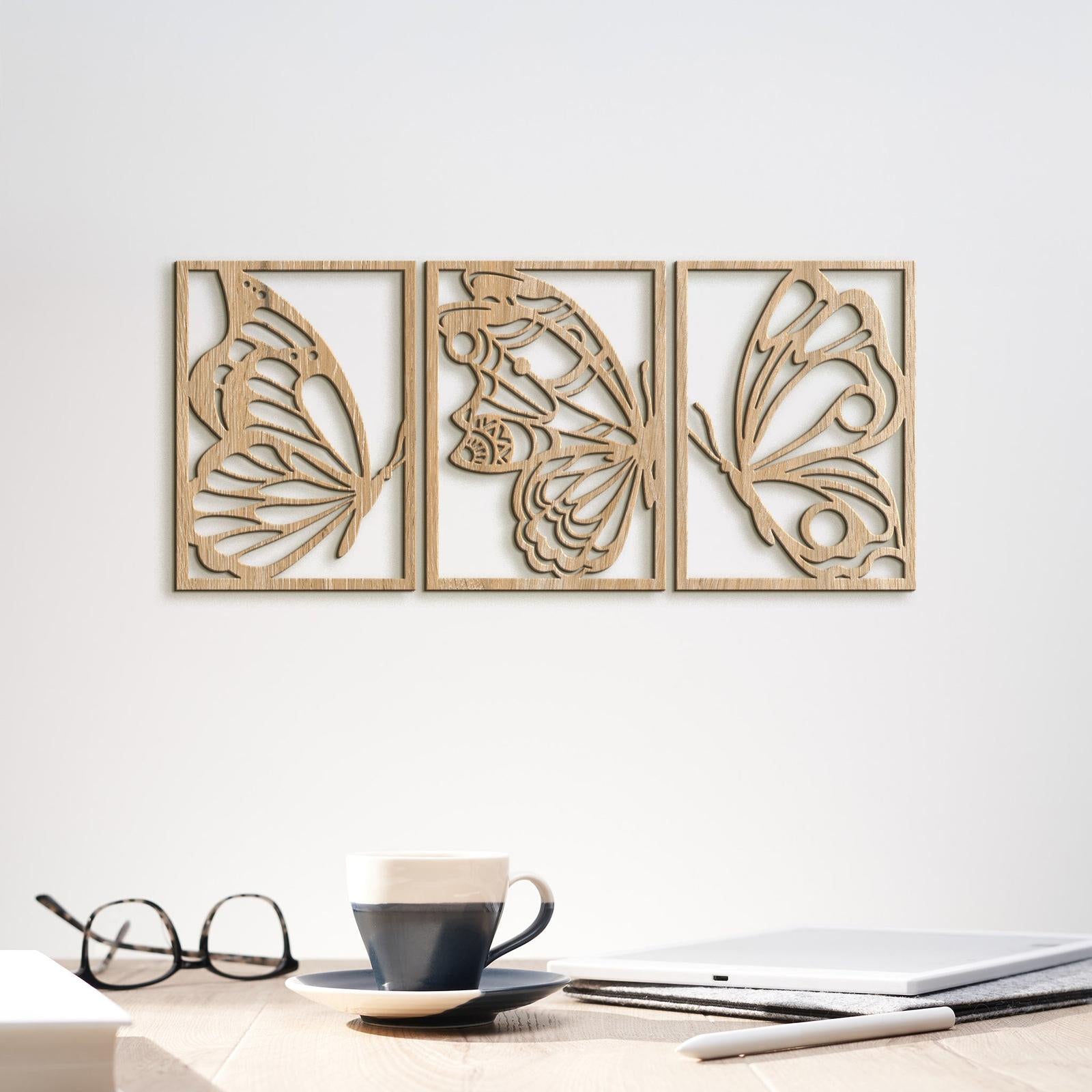 Trojdielny drevený obraz motýle-DREVTEX